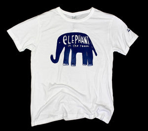 elephant in the room t-shirt, witty and original design on white