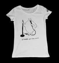 Load image into Gallery viewer, Stand-up for cats cool and original t-shirt in white for women