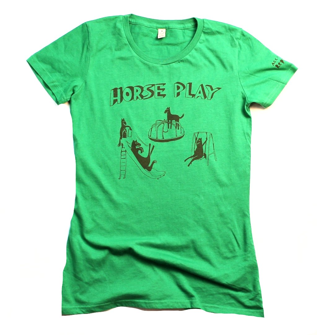 horseplay t-shirt for women, unusual and witty design, green