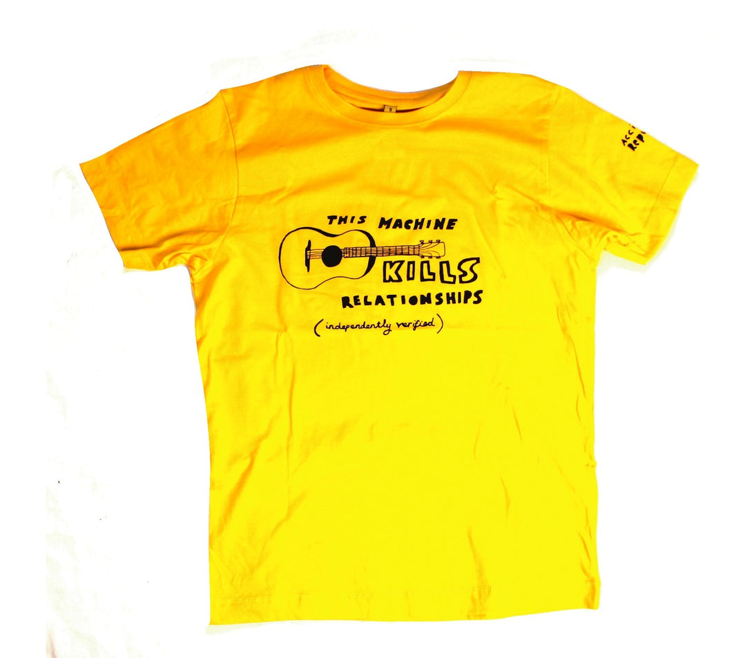 this machine kills unusual and witty t-shirt in yellow